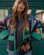 Sephira | Women's Geometric Print Pattern Jacket - Casual Zip-Up Bomber & Lightweight Fall Coat