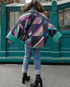Sephira | Women's Geometric Print Pattern Jacket - Casual Zip-Up Bomber & Lightweight Fall Coat