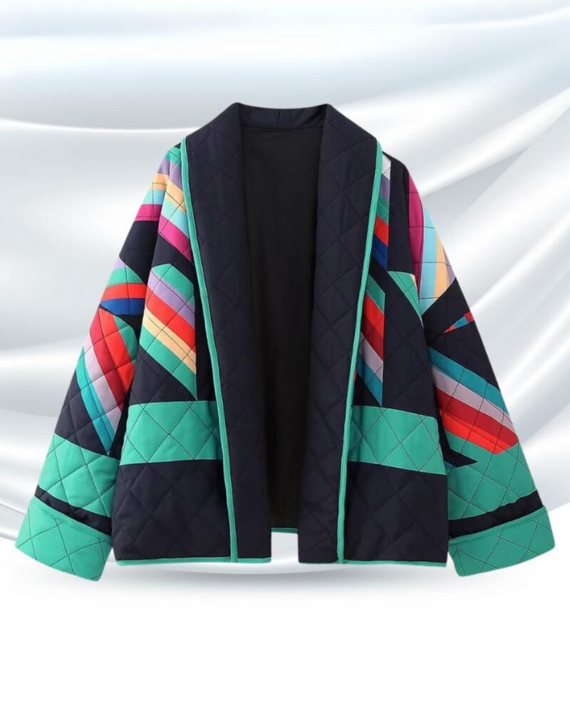 Sephira | Women's Geometric Print Pattern Jacket - Casual Zip-Up Bomber & Lightweight Fall Coat