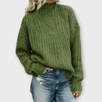 Parsha | Women's Cable Knit Sweater - Textured Ribbed Trim Pullover