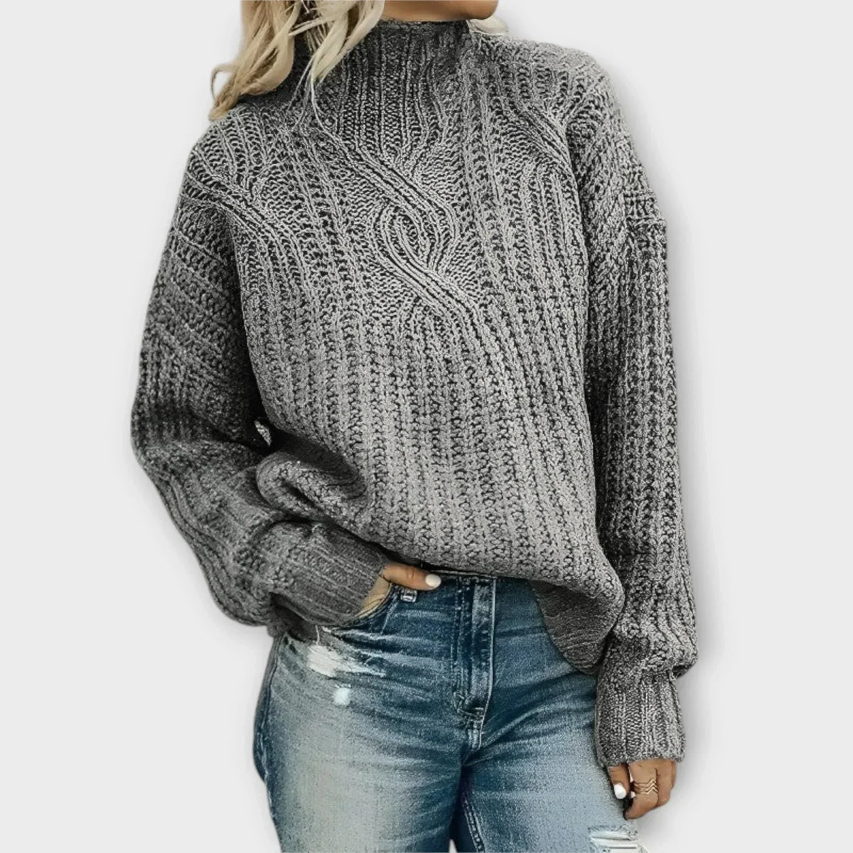Parsha | Women's Cable Knit Sweater - Textured Ribbed Trim Pullover