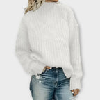 Parsha | Women's Cable Knit Sweater - Textured Ribbed Trim Pullover