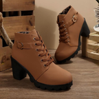 Mechi | Boots For Women | Lace Up Ankle Block Heel Brown