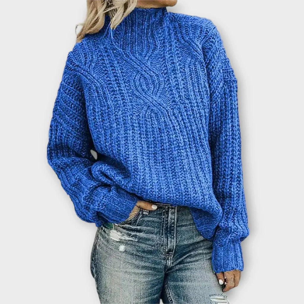Parsha | Women's Cable Knit Sweater - Textured Ribbed Trim Pullover