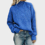 Parsha | Women's Cable Knit Sweater - Textured Ribbed Trim Pullover