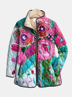 Bersh | Women's Abstract Floral Quilted Jacket - Lightweight Padded Cotton Bomber & Fall Coat