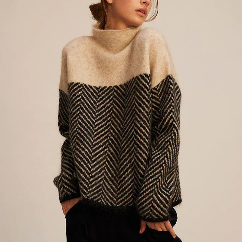 Chāme | Women's Contrast Panel Sweater - Long Sleeve Colorblock Pullover