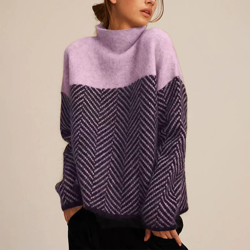 Chāme | Women's Contrast Panel Sweater - Long Sleeve Colorblock Pullover