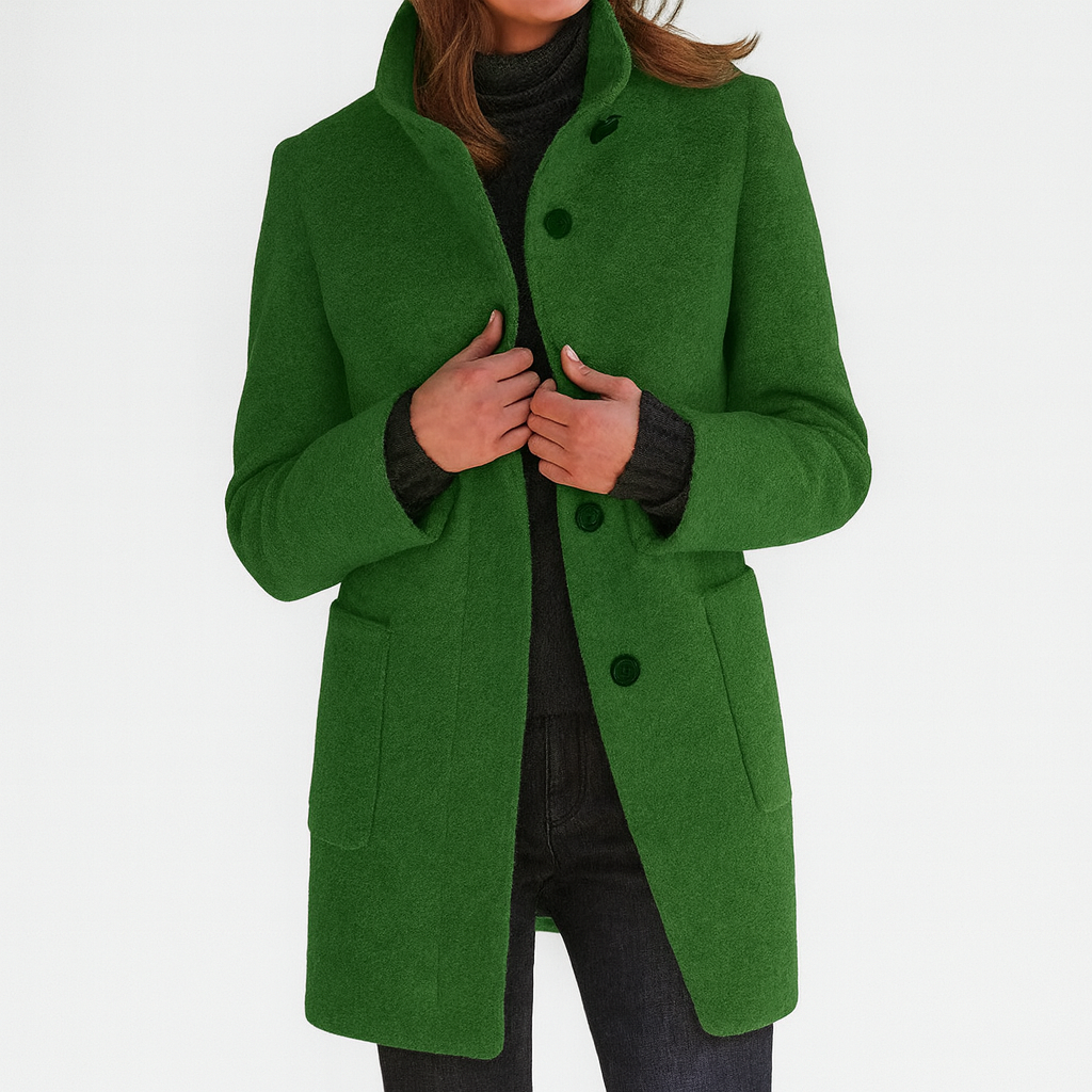 Amore | Women's Straight Cut Button-Front Coat - Tailored Faux Wool Blend Long Overcoat & Work