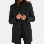 Amore | Women's Straight Cut Button-Front Coat - Tailored Faux Wool Blend Long Overcoat & Work