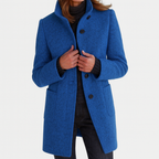 Amore | Women's Straight Cut Button-Front Coat - Tailored Faux Wool Blend Long Overcoat & Work