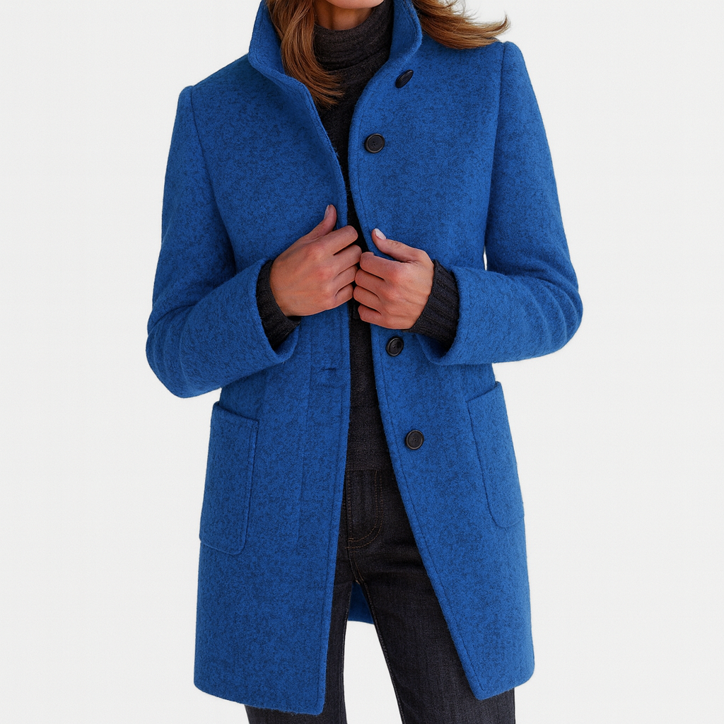 Amore | Women's Straight Cut Button-Front Coat - Tailored Faux Wool Blend Long Overcoat & Work