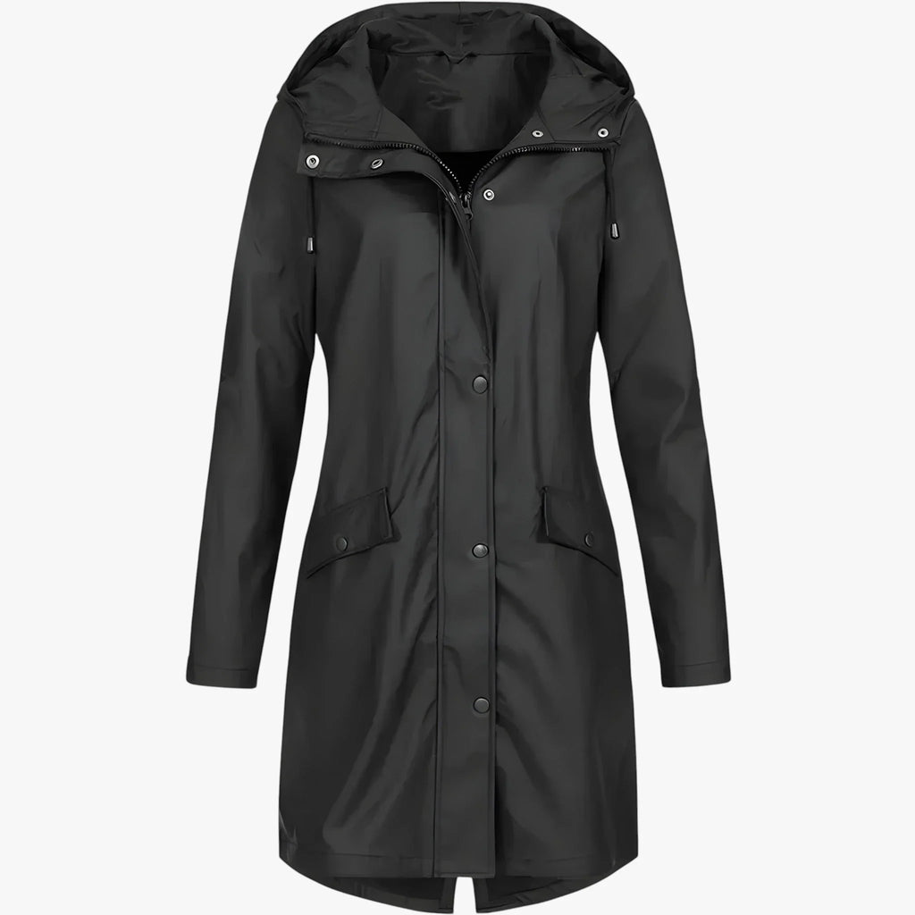Amore | Women’s Long Breathable Rain Jacket with Lining and Pockets Black