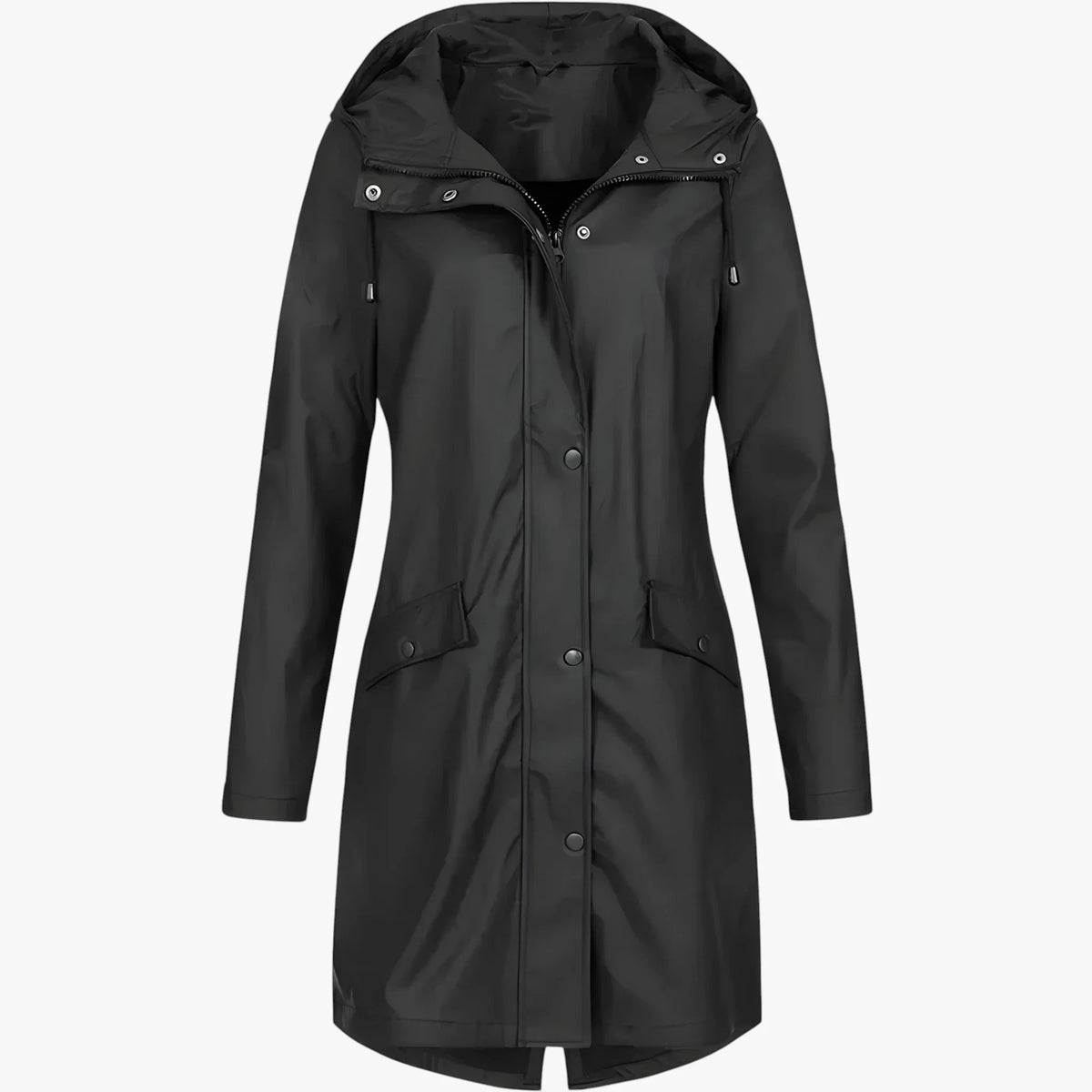 Amore | Women’s Long Breathable Rain Jacket with Lining and Pockets Black