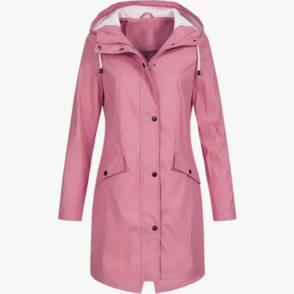 Amore | Women’s Long Breathable Rain Jacket with Lining and Pockets Pink