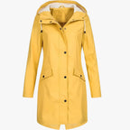 Amore | Women’s Long Breathable Rain Jacket with Lining and Pockets Yellow