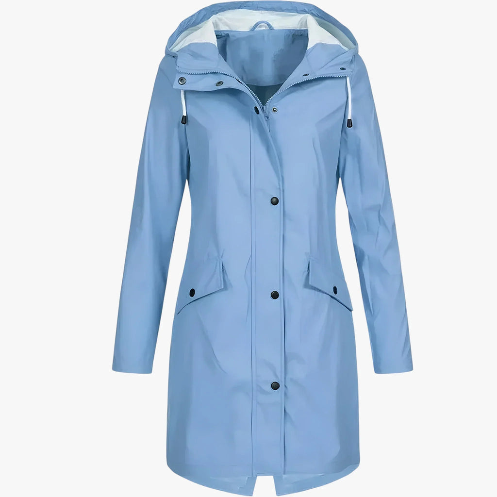 Amore | Women’s Long Breathable Rain Jacket with Lining and Pockets Blue