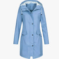 Amore | Women’s Long Breathable Rain Jacket with Lining and Pockets Blue