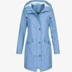 Amore | Women’s Long Breathable Rain Jacket with Lining and Pockets Blue
