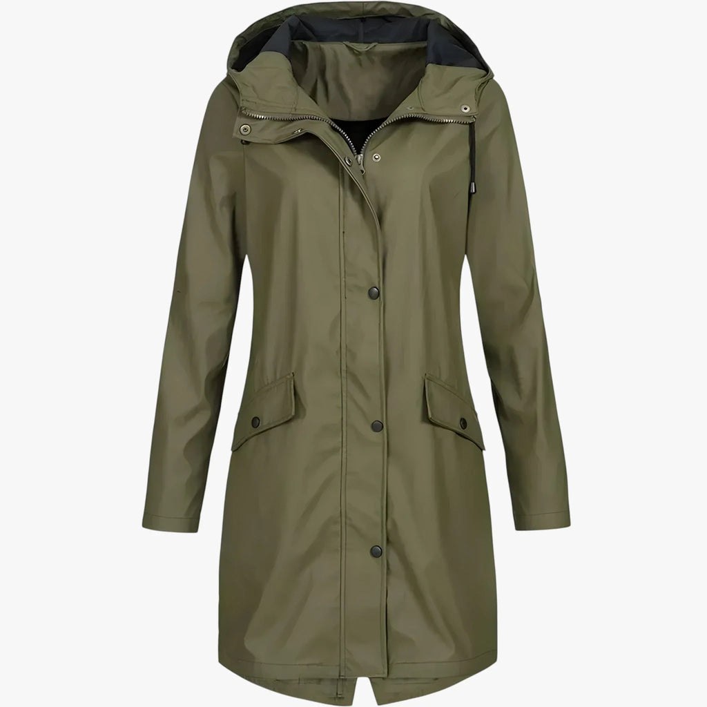 Amore | Women’s Long Breathable Rain Jacket with Lining and Pockets Green