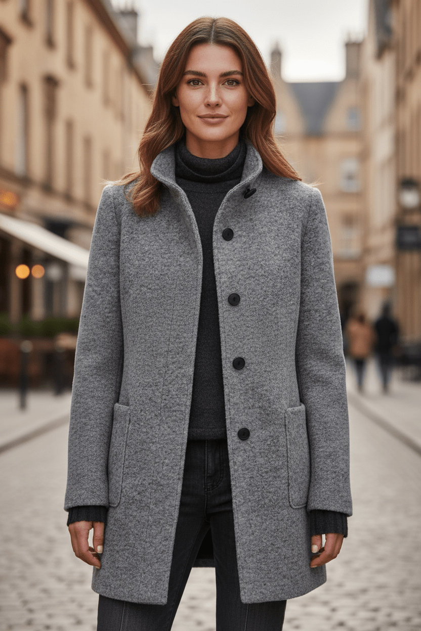 Zahara | Women's Faux Wool Tailored Overcoat - Classic Notch Lapel Trench Coat & Long Winter Jacket