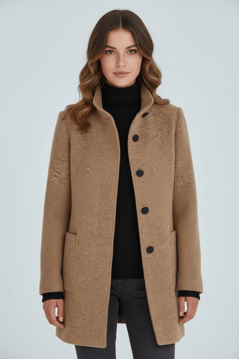 Zahara | Women's Faux Wool Tailored Overcoat - Classic Notch Lapel Trench Coat & Long Winter Jacket