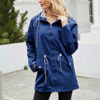 Damaris | Women's Waist Adjustable Drawstring Jacket - Lightweight Utility Parka & Cargo Anorak Coat