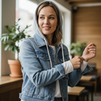 Women's Long Sleeve Denim Jacket with Removable Hood