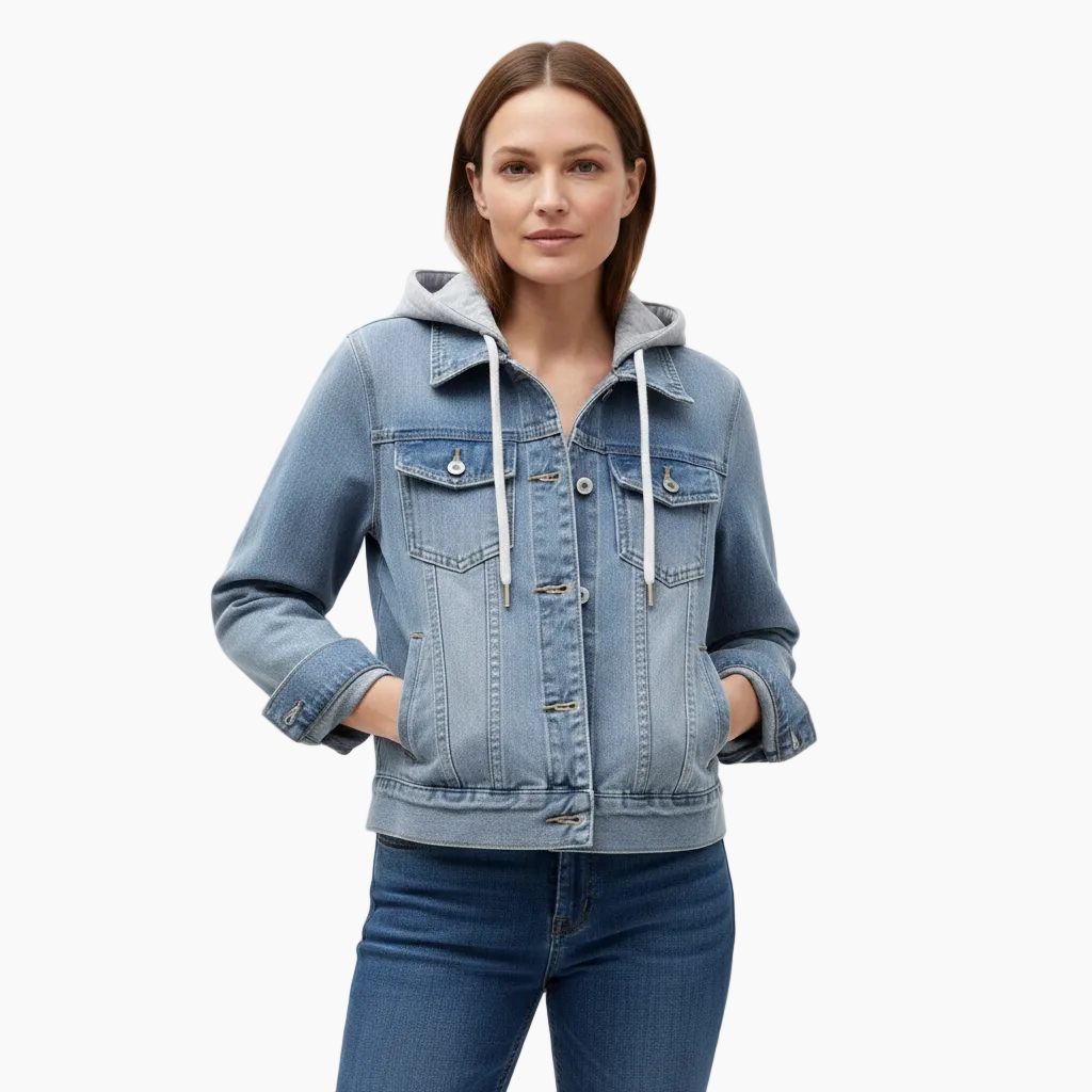 Women's Long Sleeve Denim Jacket with Removable Hood