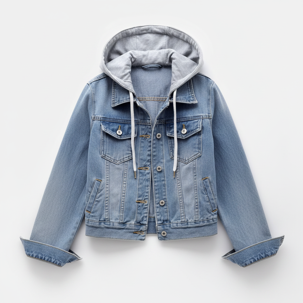 Women's Long Sleeve Denim Jacket with Removable Hood