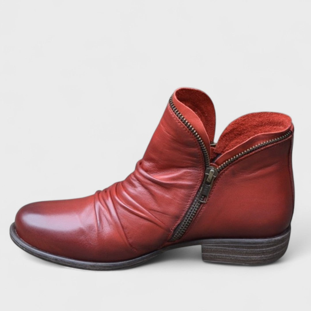 Damaris | Women's Side Zip Ankle Boots - Low Heel Booties