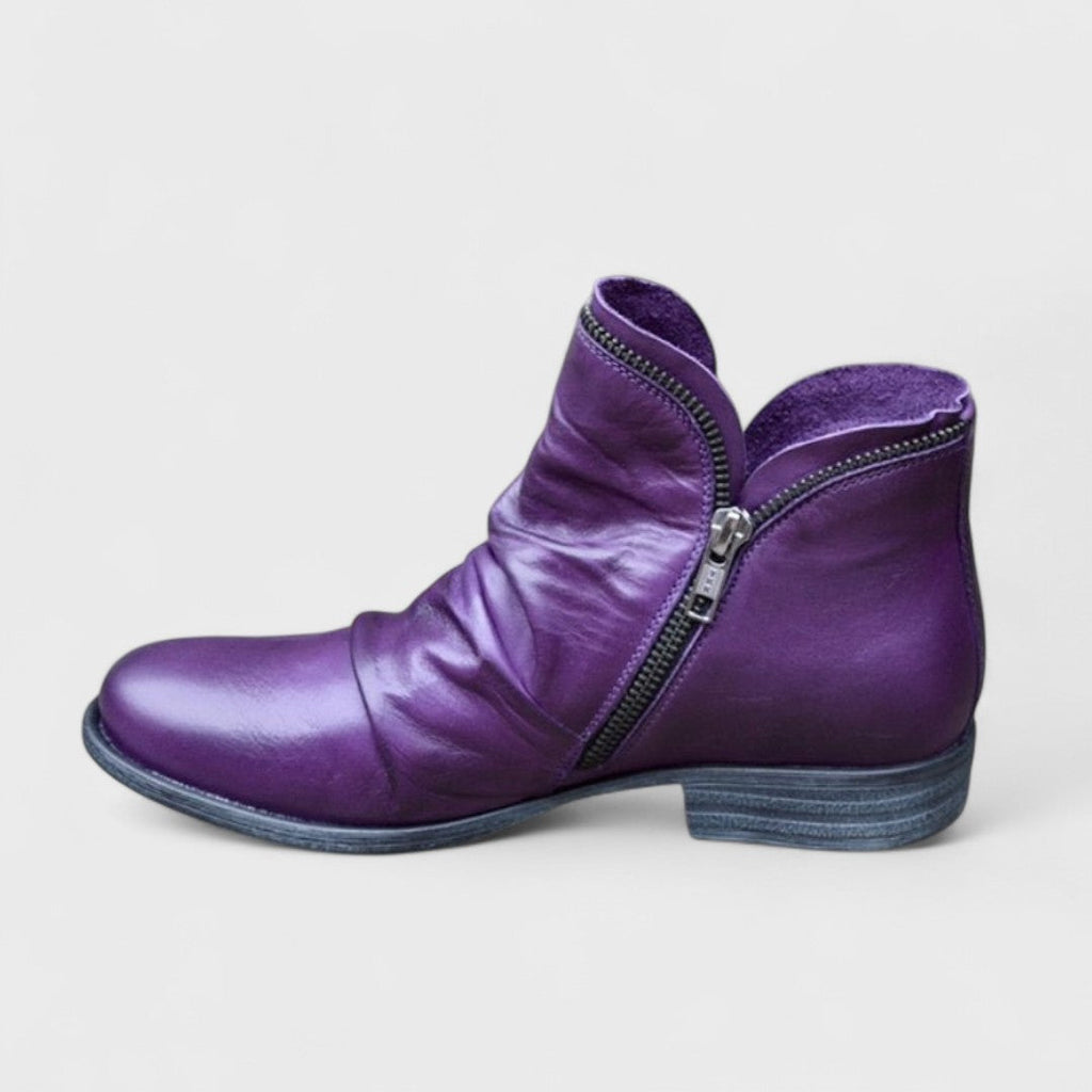 Damaris | Women's Side Zip Ankle Boots - Low Heel Booties