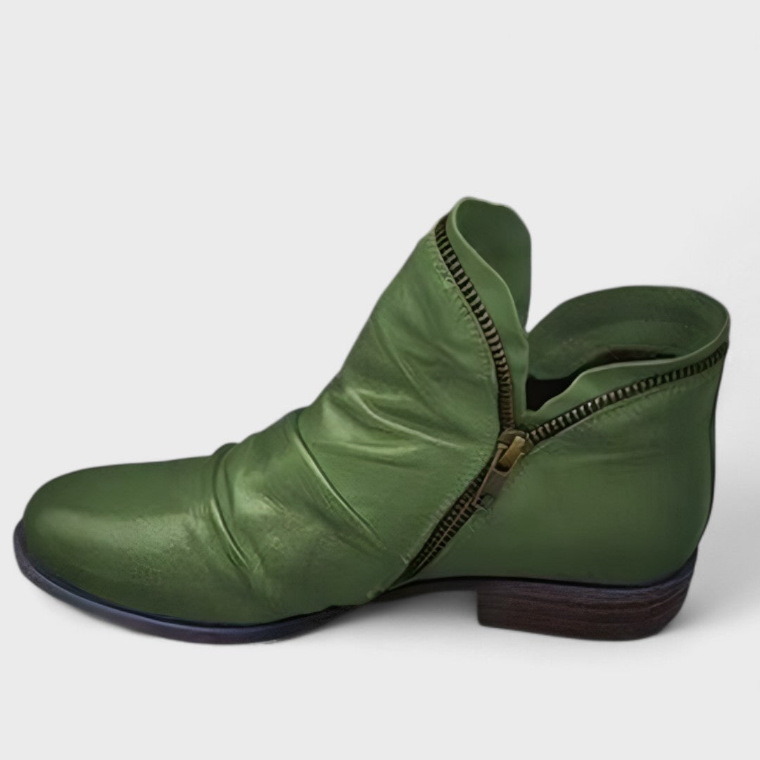 Damaris | Women's Side Zip Ankle Boots - Low Heel Booties