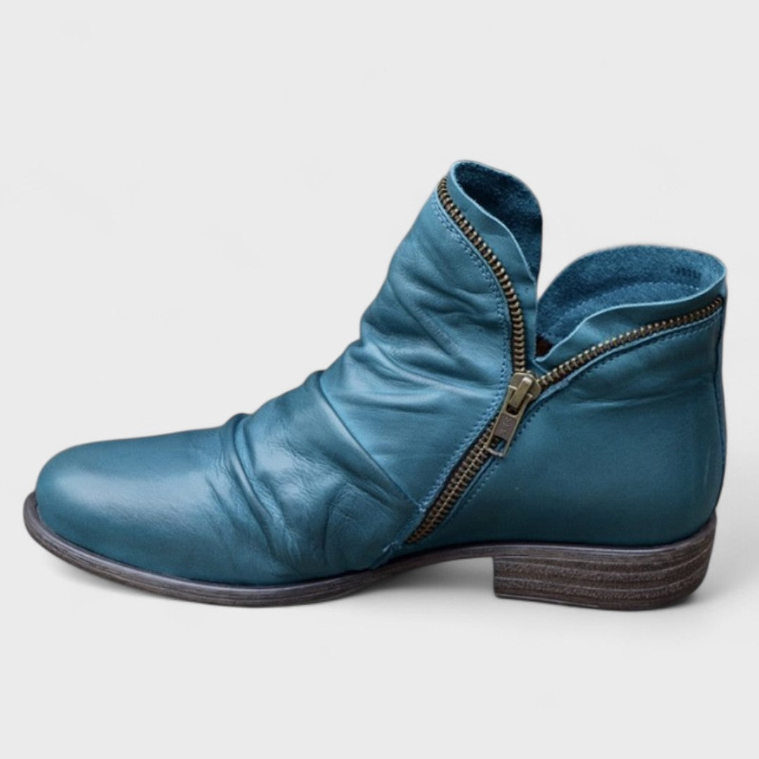 Damaris | Women's Side Zip Ankle Boots - Low Heel Booties