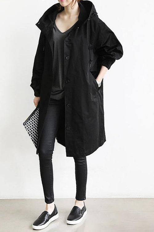 Bersh | Comfortable Waterproof Trench Coat with Hood Black