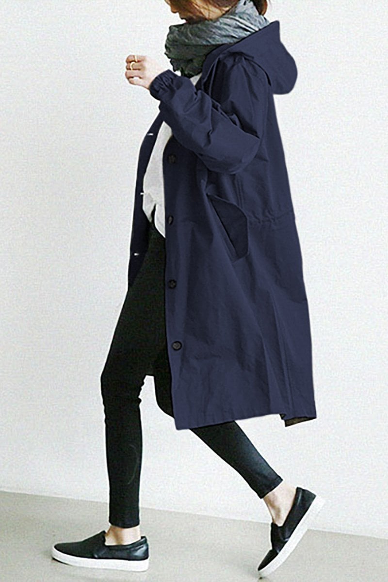 Bersh | Comfortable Waterproof Trench Coat with Hood Navy Blue