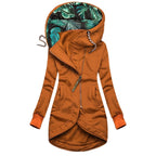 Inspire | Women's Contrast Printed Lining Jacket - Casual Roll-Cuff Barn Coat & Fall Outerwear