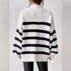Isana | Women's Striped Ribbed Collar Sweater - Long Sleeve Knit Pullover