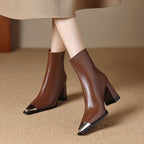 Isana | Boots For Women | Pointed Toe Block Heel Style Brown