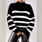 Isana | Women's Striped Ribbed Collar Sweater - Long Sleeve Knit Pullover