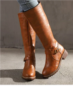 Bersh | Boots For Women | Knee High Flat Heel With Buckle Strap Light Brown