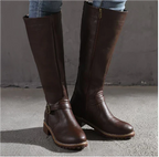 Bersh | Boots For Women | Knee High Flat Heel With Buckle Strap Dark Brown