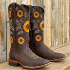 Ēden | Women's Floral Block Heel Boots - Embroidered Ankle Booties