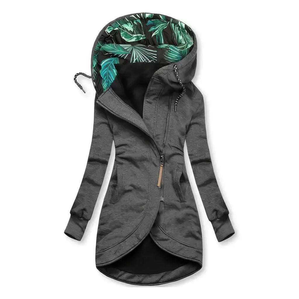 Inspire | Women's Contrast Printed Lining Jacket - Casual Roll-Cuff Barn Coat & Fall Outerwear