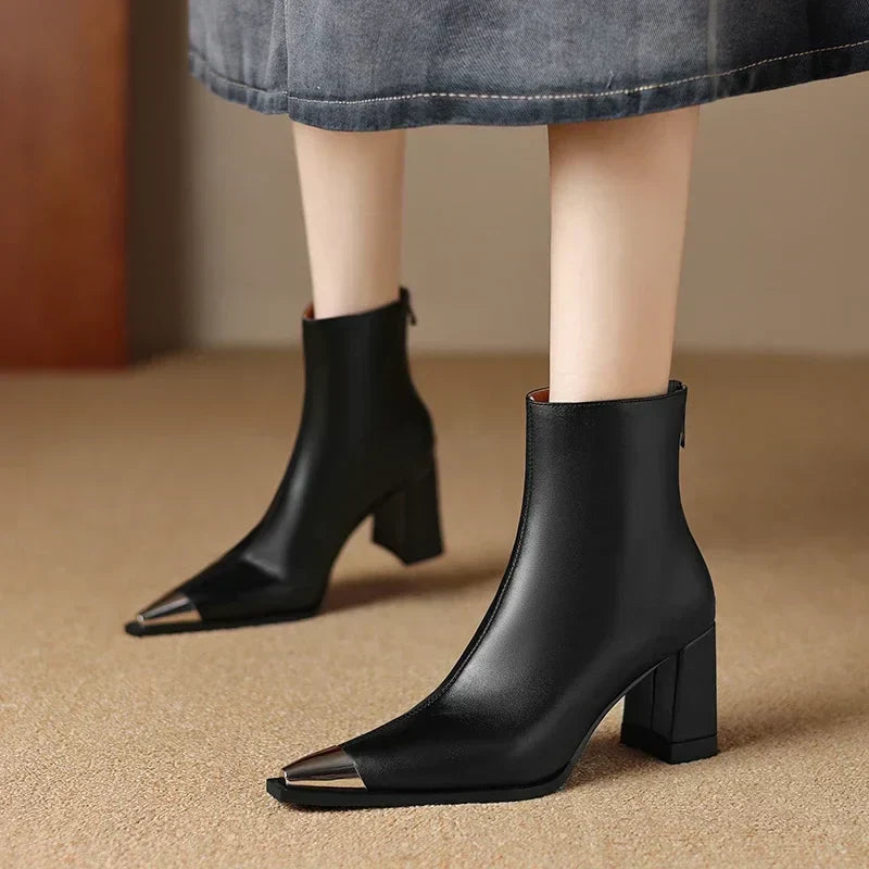 Isana | Boots For Women | Pointed Toe Block Heel Style Black