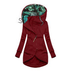 Inspire | Women's Contrast Printed Lining Jacket - Casual Roll-Cuff Barn Coat & Fall Outerwear