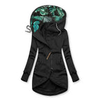 Inspire | Women's Contrast Printed Lining Jacket - Casual Roll-Cuff Barn Coat & Fall Outerwear