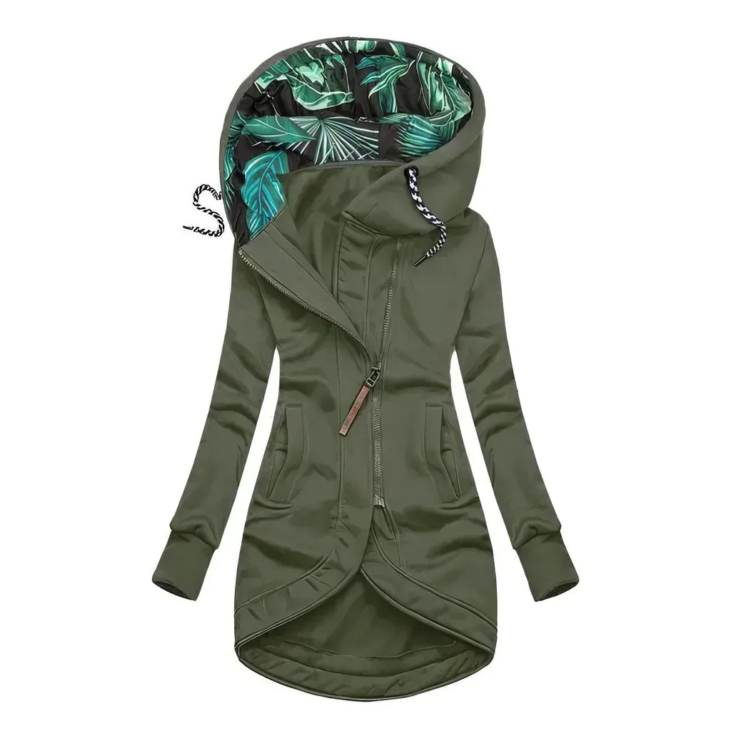 Inspire | Women's Contrast Printed Lining Jacket - Casual Roll-Cuff Barn Coat & Fall Outerwear