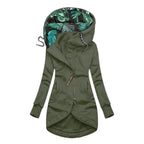 Inspire | Women's Contrast Printed Lining Jacket - Casual Roll-Cuff Barn Coat & Fall Outerwear