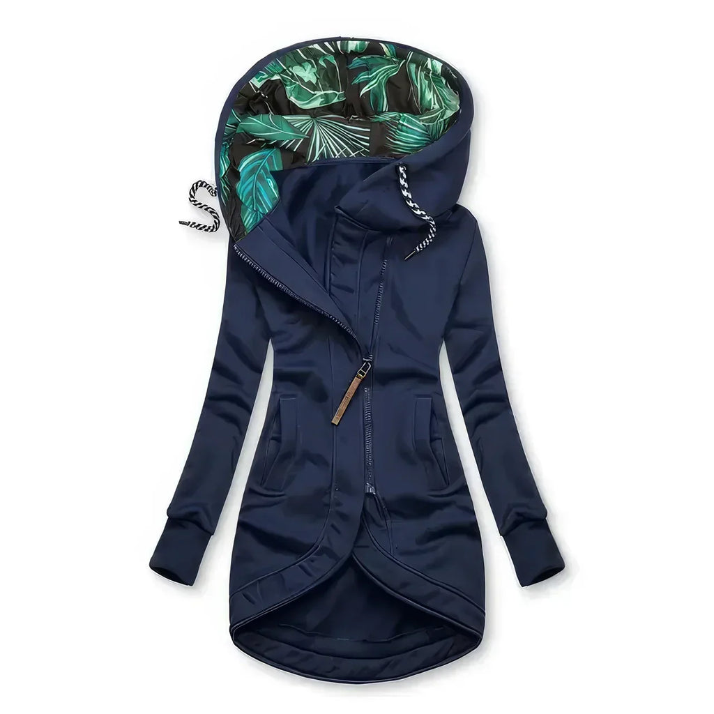 Inspire | Women's Contrast Printed Lining Jacket - Casual Roll-Cuff Barn Coat & Fall Outerwear